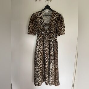 Ganni Brown Leopard Print Midi Dress